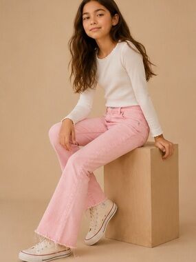 Children's Place Pink Flare Jeans Girls Size 14 Frayed Hem Y2K